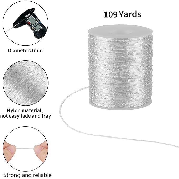 Kblick White Nylon String Cord - 1 MM 100 Yards Braided Ornament String, Nylon Twine Thread for Bracelet Making, Necklace Jewelry Thread Clay Bead Cord for Crafts Bracelets, Macrame Beading - Image 2